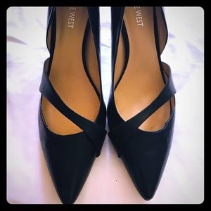 Nine West Pointy 3 inch Black Leather Heels 9.5